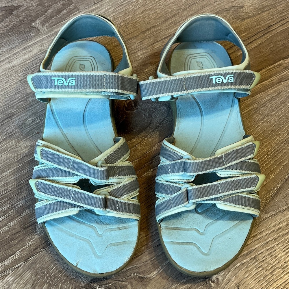Teva Tirra Grey Light Blue Sport Hiking Sandals 1019395Y Womens 5 / Kids 4